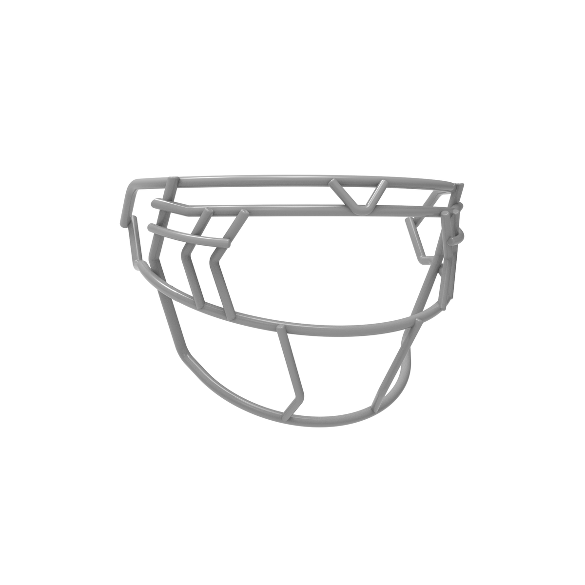 SCHUTT F7 EGOP V-NB-VC football facemask in gray featuring double diagonal eye bars and reinforced upper brow bar, shown on a white background.