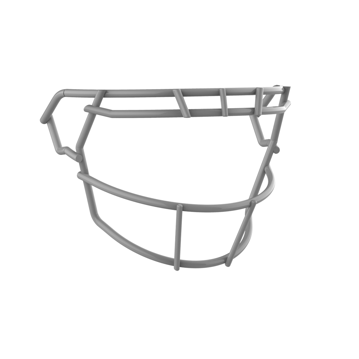 SCHUTT F7 RKOP-NB-VC football facemask in gray finish, featuring single upper bar with vertical center support and extended lower guard, shown on a white background.