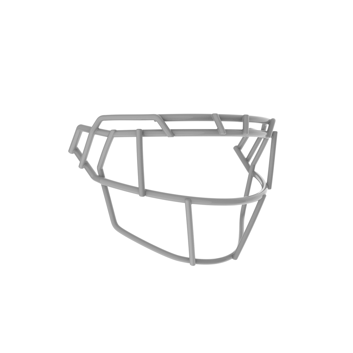 SCHUTT F7X-EGOP football facemask in gray finish, featuring extended eye guard design with multiple vertical bars and reinforced lower guard, shown on a white background.