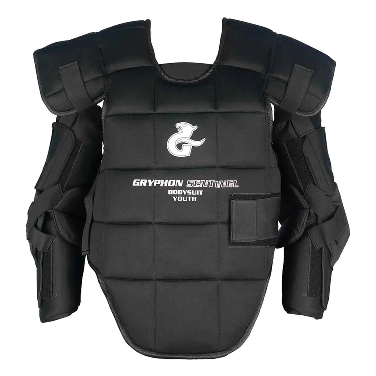 GRYPHON youth goalkeeping bodyguard offering full upper-body and arm protection with segmented high-density padding, adjustable straps, and a secure fit for maximum safety and mobility