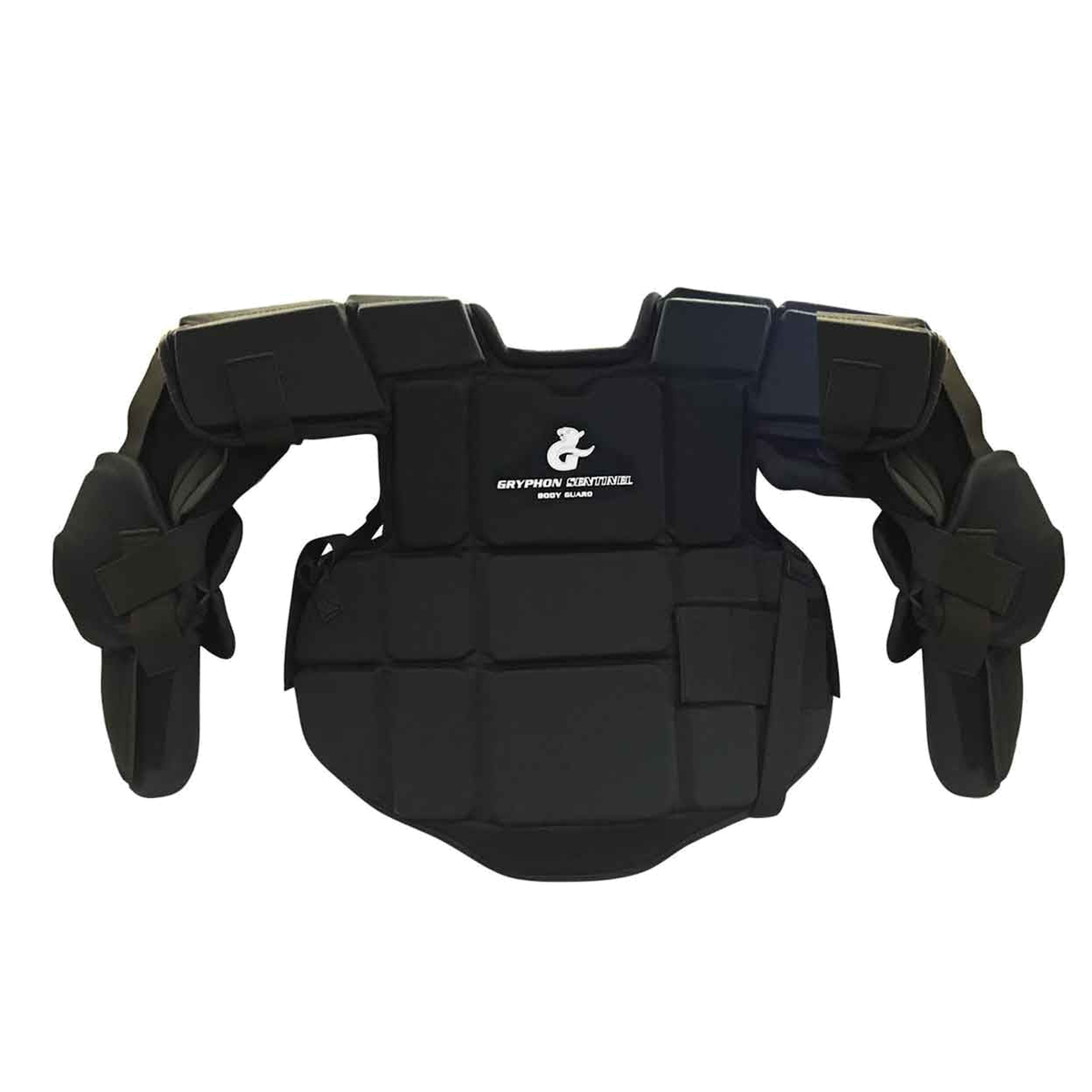 GRYPHON goalkeeping bodyguard providing comprehensive chest, shoulder, and arm protection with high-density segmented padding, adjustable strapping, and a secure ergonomic fit for elite-level performance and impact absorption