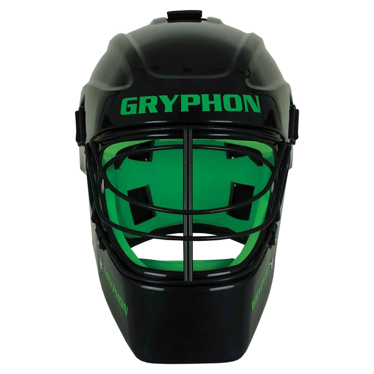 GRYPHON Sentinel field hockey goalkeeper helmet featuring a protective outer shell, full face cage, and padded interior for impact protection and comfort.