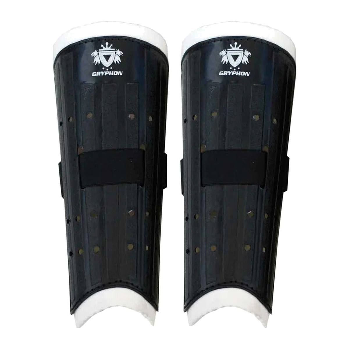 Gryphon youth field hockey shin guards with hard protective shell and adjustable strap for secure fit