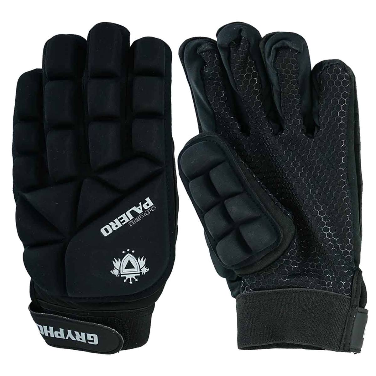 Gryphon Pajero Supreme field hockey glove with full finger padding and textured grip palm for protection and control