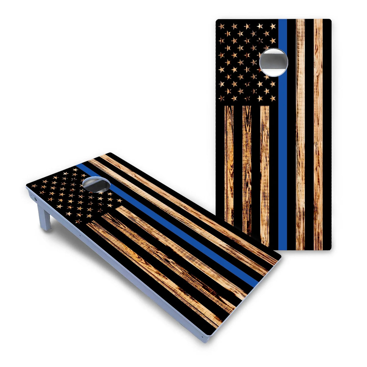 Blue & Red Line Burnt Flag Cornhole Boards - All Weather Series