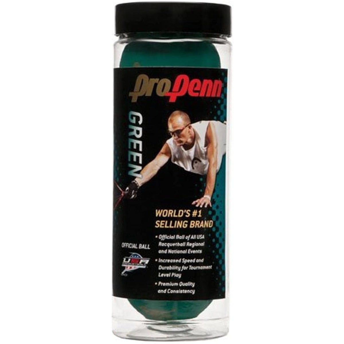 Can of Penn Pro Penn racquetballs containing three balls.