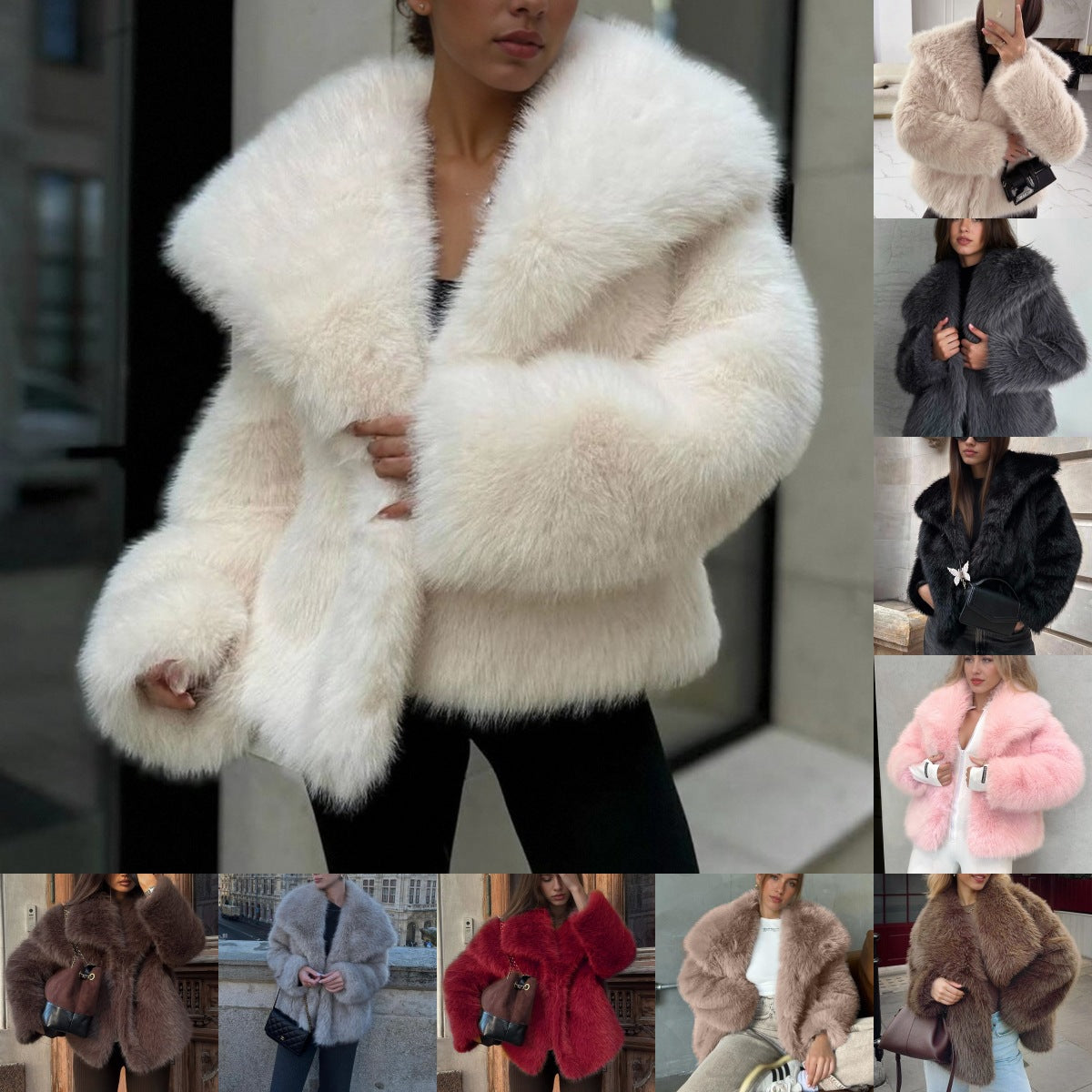 Women's Faux Fur Short Plush Coat – Elegant Winter Commuter Jacket with Pockets & Long Sleeves