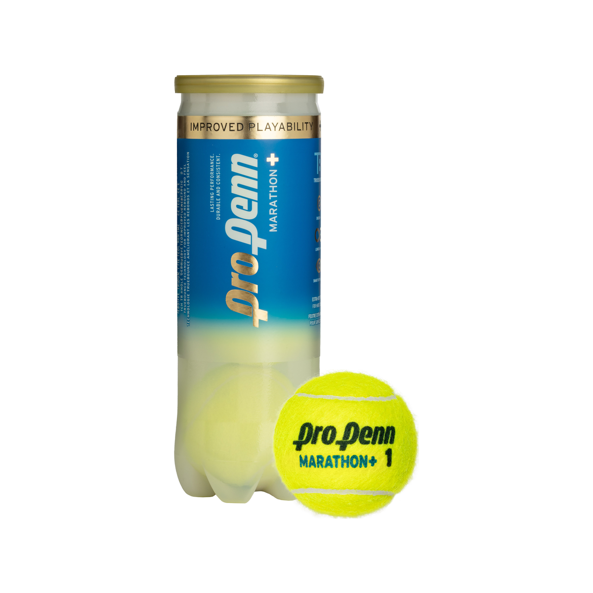 Penn Pro Penn Marathon+ Extra Duty Tennis Balls, 3-ball can