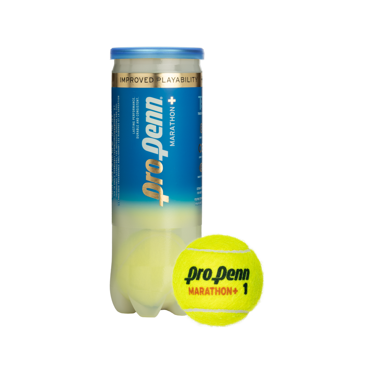 Penn Pro Penn Marathon+ Regular Duty Tennis Balls, 3-ball can