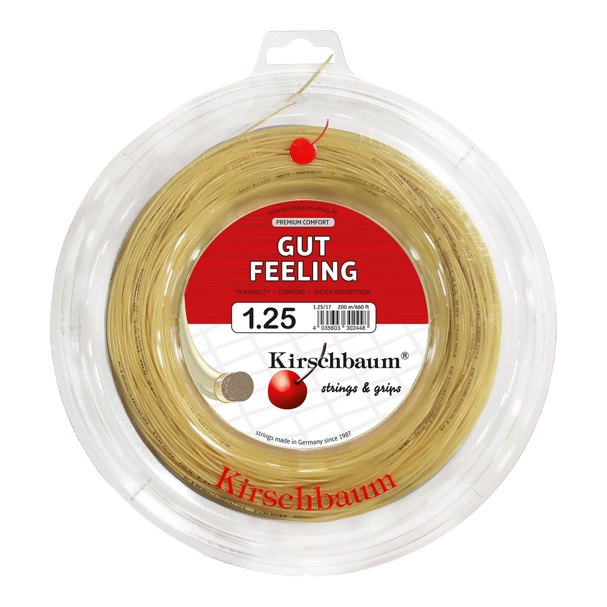 Kirschbaum Gut Feeling Tennis String Reel, 660 ft in 1.25mm / 17G - Front View