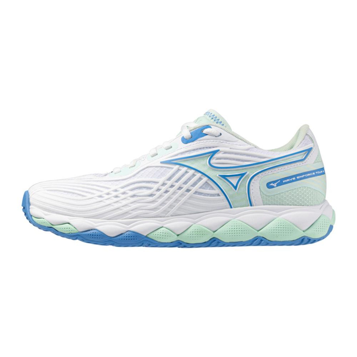 Mizuno Wave Enforce Tour 2 AC Women's White-Frontier Blue Tennis Shoe