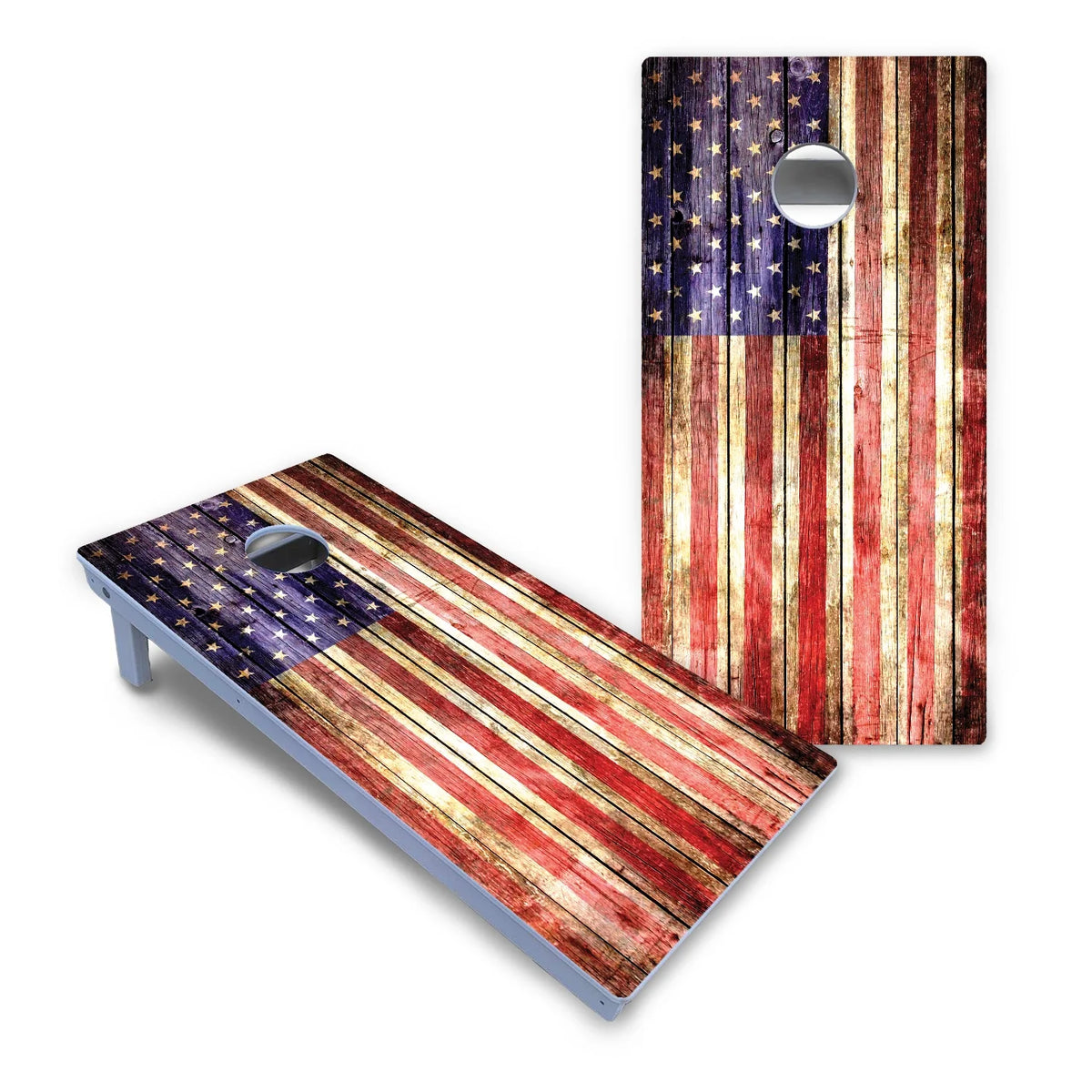 Rustic Wood Flag Cornhole Boards - All Weather Series
