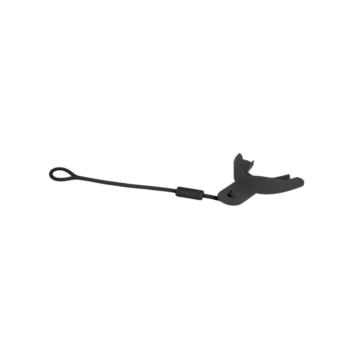 Youth mouthguard tether strap with adjustable slider and attachment clip for securing a mouthguard during sports activities.