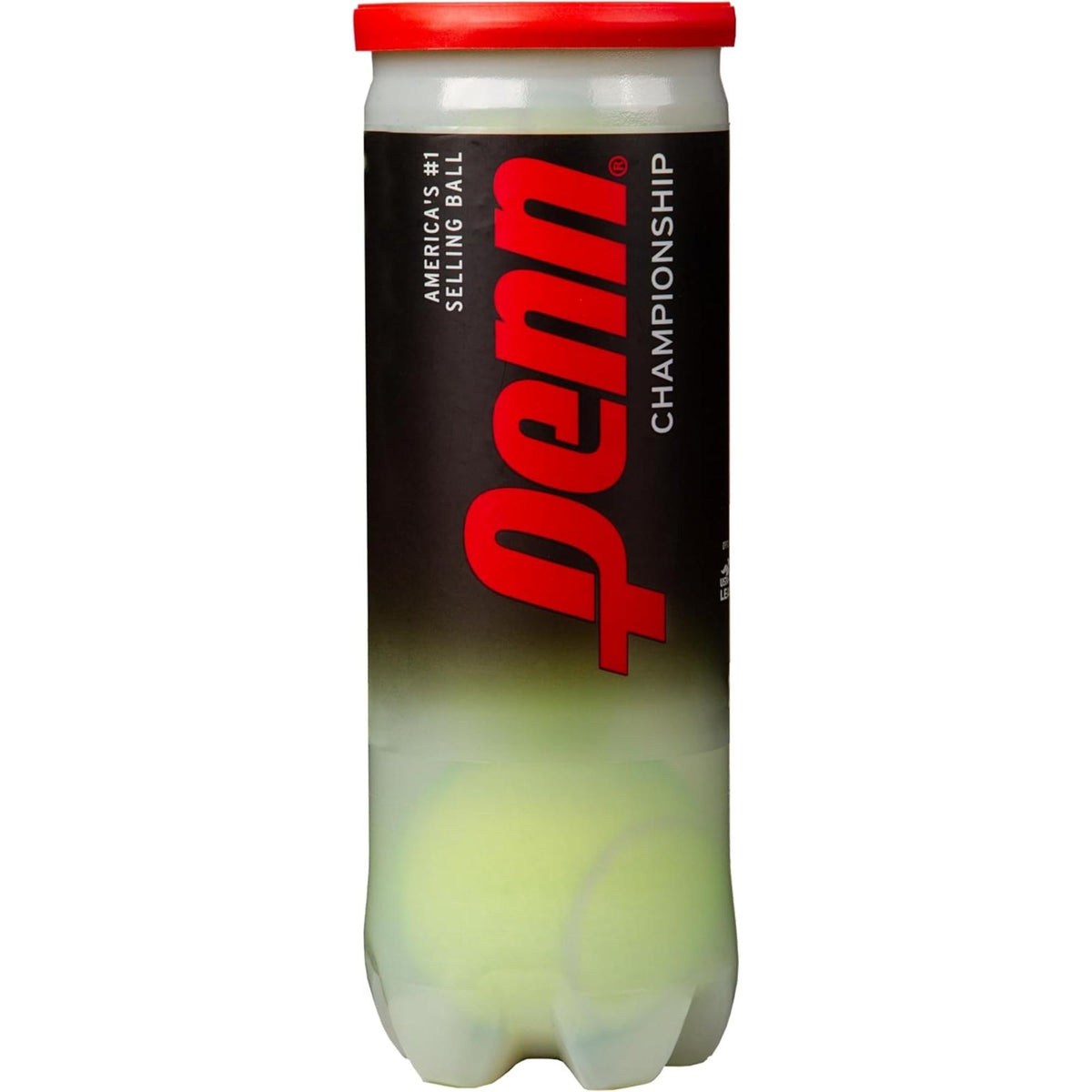 Can of tennis balls with labeled packaging and sealed lid.