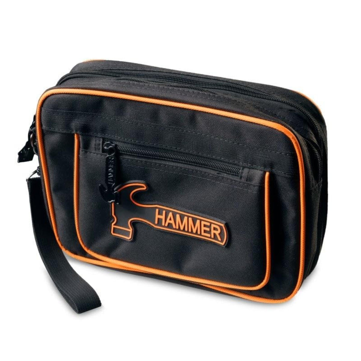 Accessory storage bag with a zippered main compartment, front zip pocket, and carry strap, designed to organize and transport small bowling gear and essentials.
