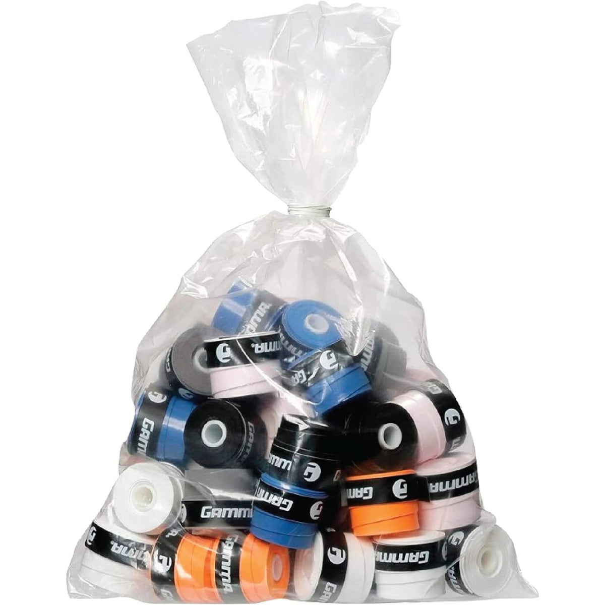 Bag of assorted tennis overgrips designed to provide enhanced grip, comfort, and control on racket handles.
