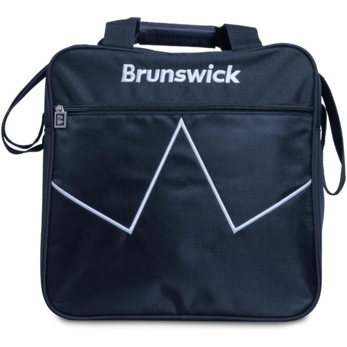 Single bowling ball tote bag with a zippered main compartment, carry handles, and front accessory pocket for easy storage and transport.