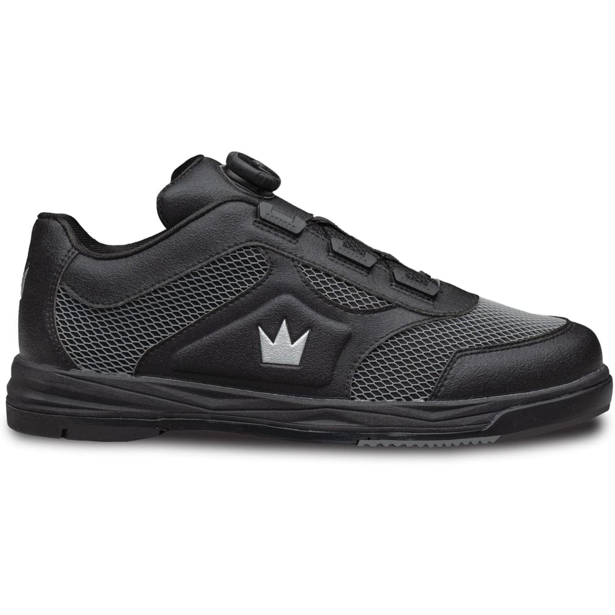 Men’s left-handed bowling shoe with adjustable closure system, low-profile sole, and breathable upper, designed for comfort, support, and controlled sliding performance on the lanes.