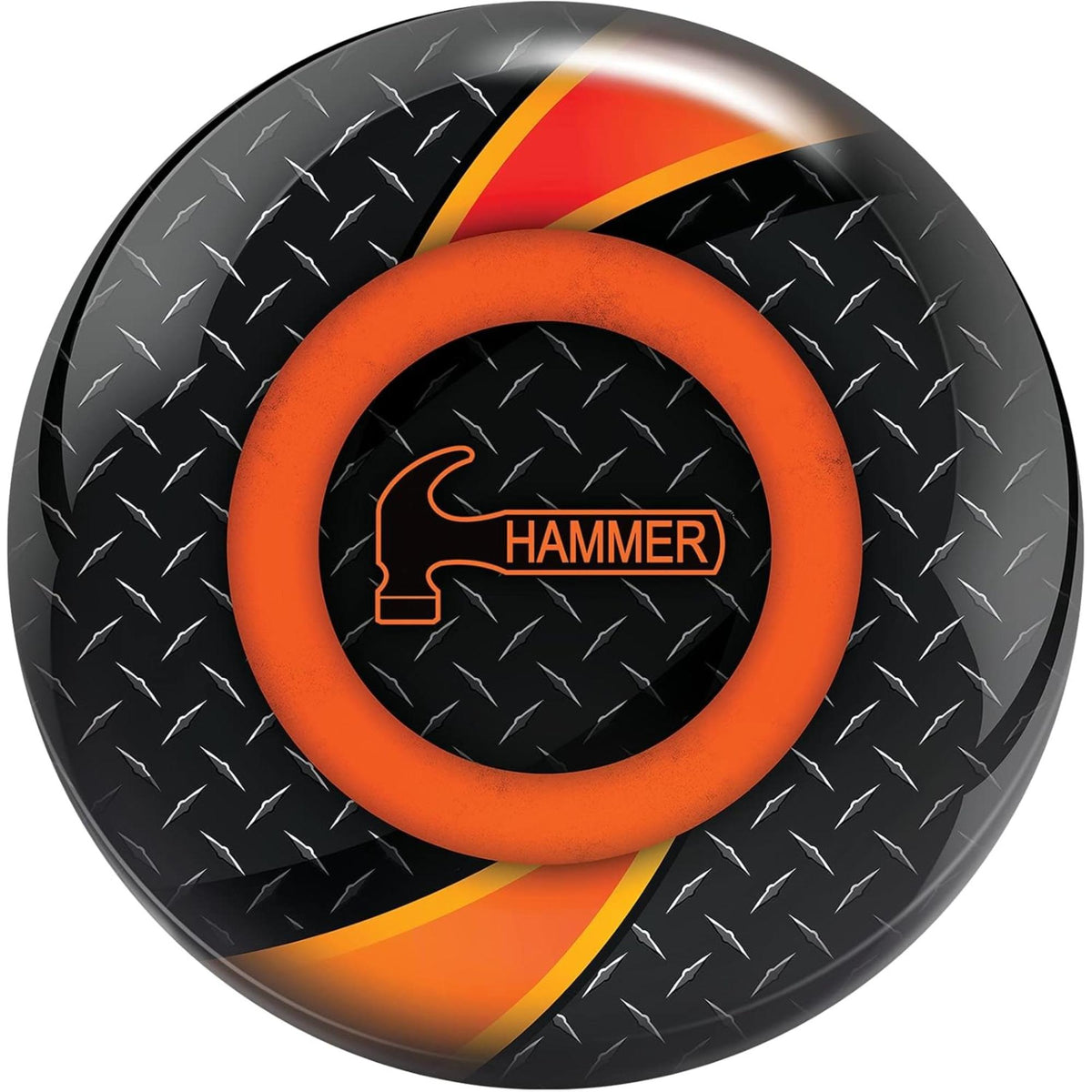 Bowling ball featuring a turbine-inspired graphic design with a bold center ring and brand logo, finished with a glossy surface for visual appeal and performance.