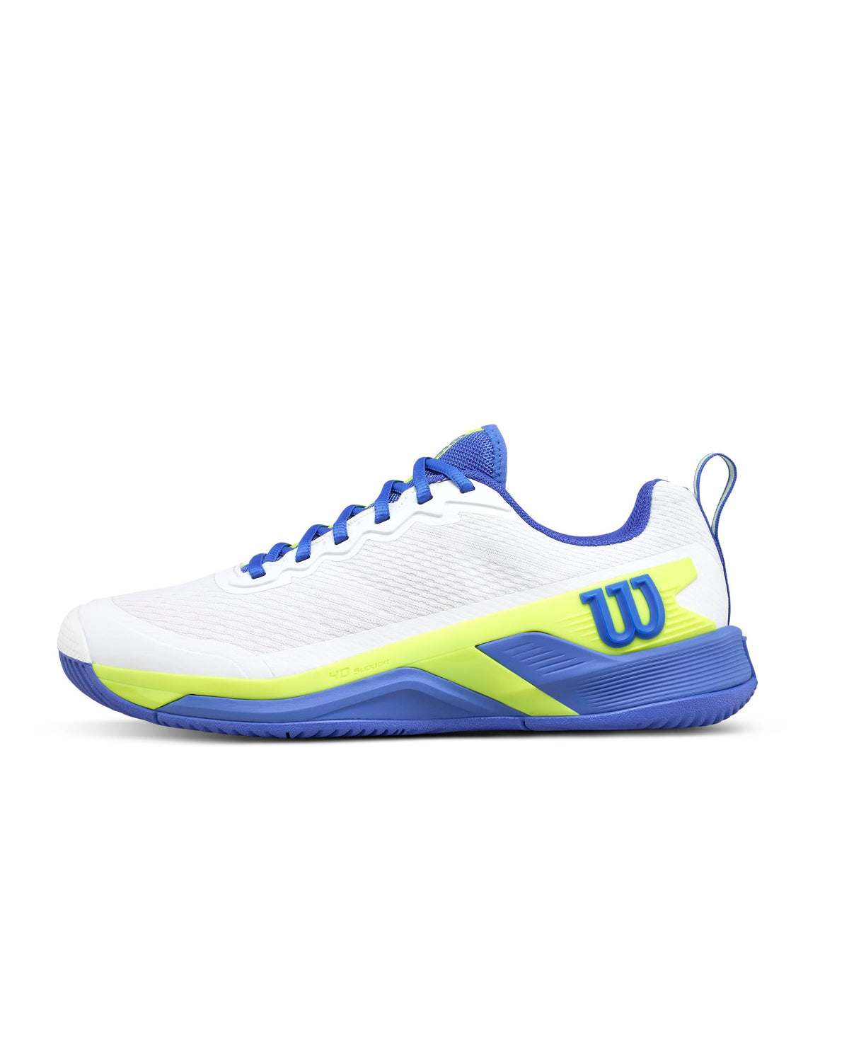 Wilson Rush Pro 4.5 Mens Tennis Shoes, White/Amparo Blue/Safety Yellow, Size 14 - main view