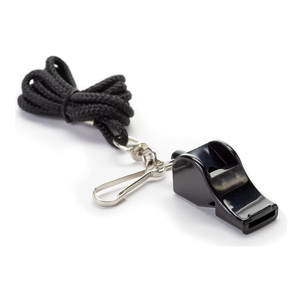 Tandem Sport Deluxe Pea-Less Whistle with Lanyard, Black - Front View