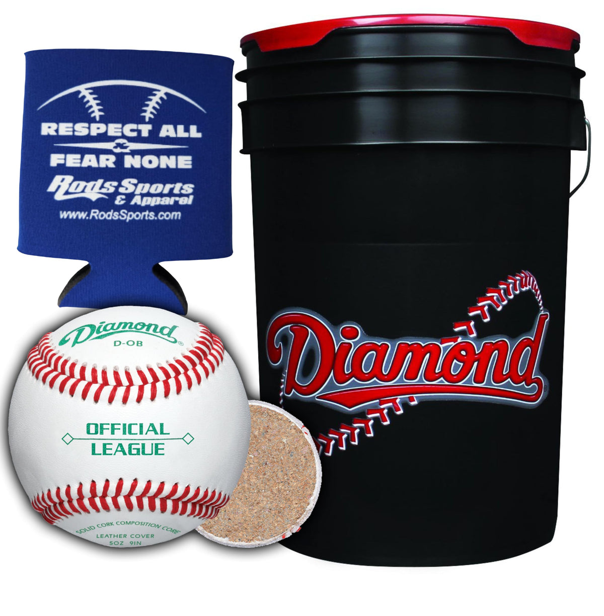 Diamond 6-Gallon Black Bucket with 30 D-OB Baseballs - front