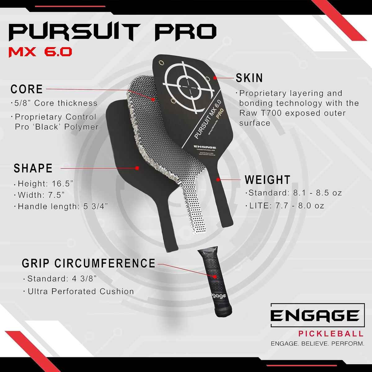 Engage Pursuit Pro MX 6.0 Pickleball Paddle