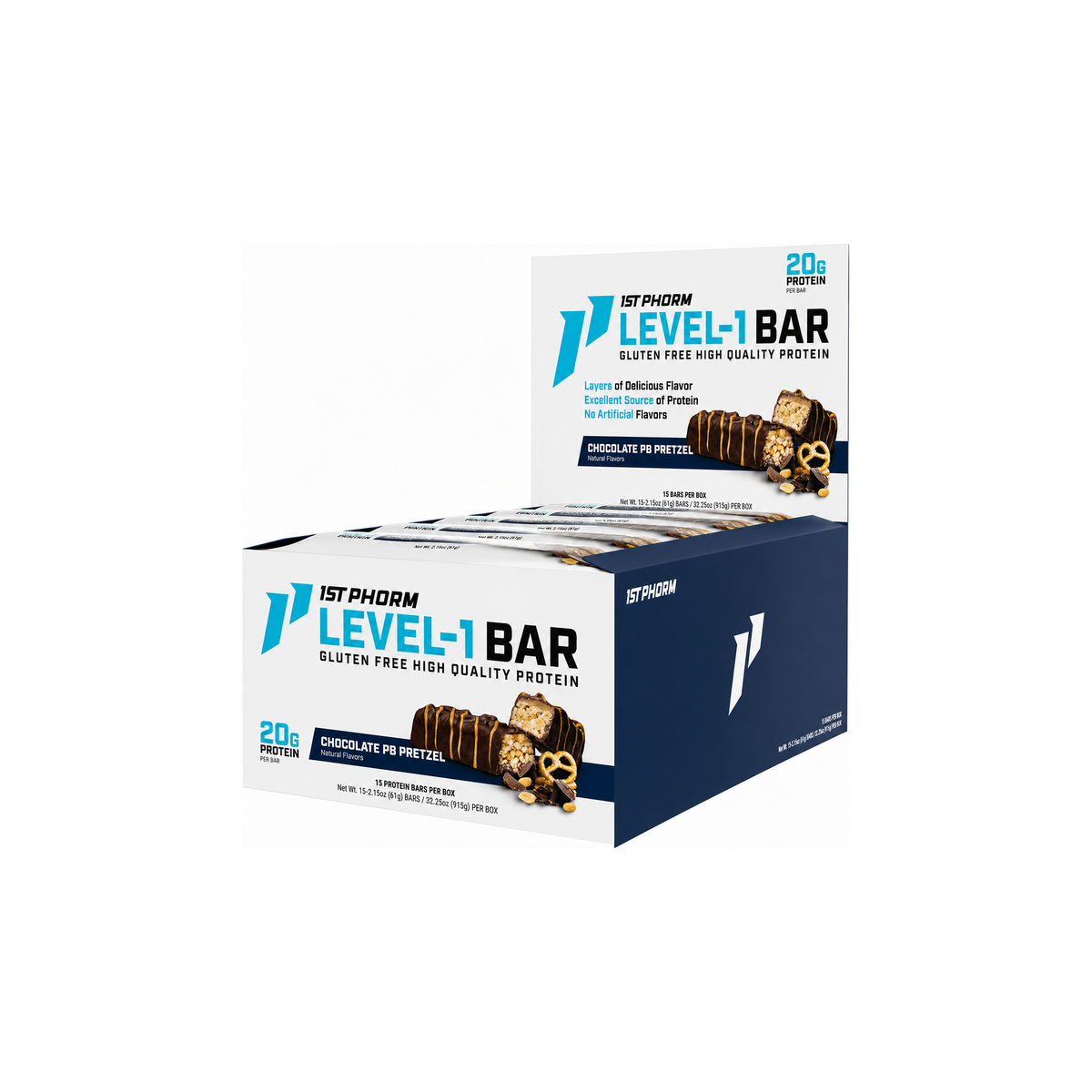 1st Phorm Level-1 Chocolate Peanut Butter Pretzel Protein Bars 15-count box
