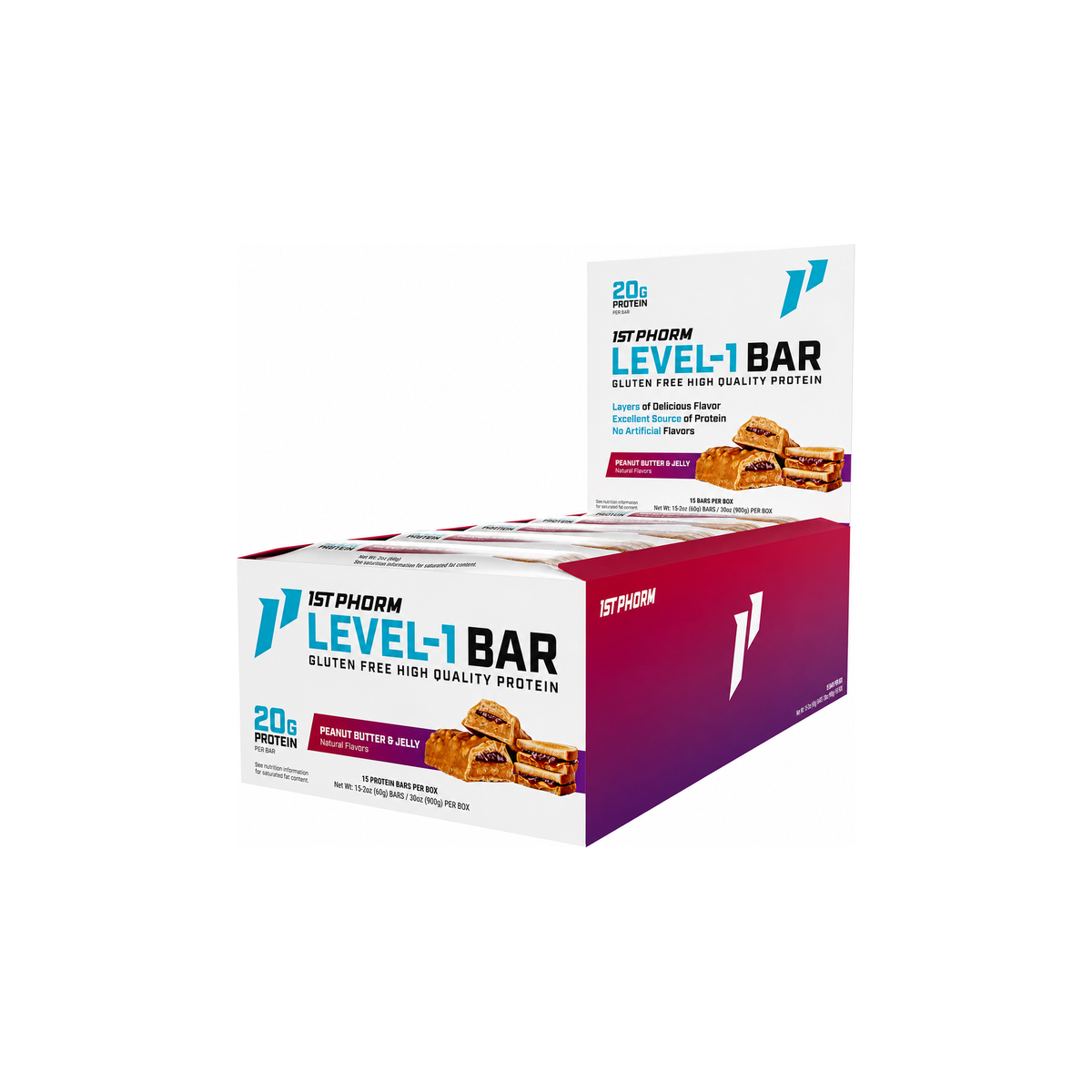 1st Phorm Level-1 Peanut Butter and Jelly Protein Bars 15-count box
