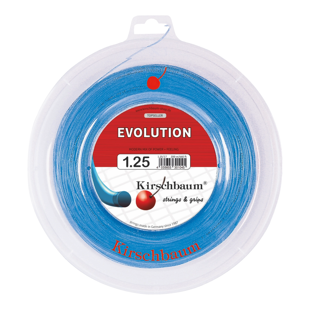 Kirschbaum Evolution Tennis String Reel, 660 ft in 1.25mm / 17G - Front View