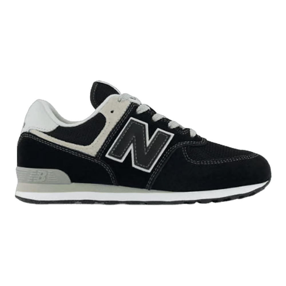 New Balance 574 Core Big Kids (GS) Sneakers — Black/White Suede Low-Top