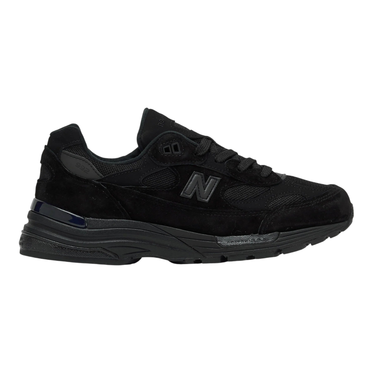 New Balance Made in USA 992 Mens Sneakers — Triple Black Suede Low-Top