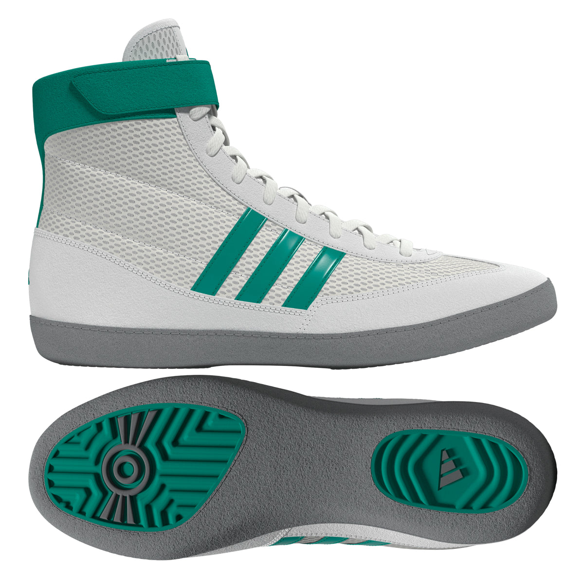 Adidas Combat Speed 4 White Teal Grey Wrestling Shoes in White/Teal/Grey - side and outsole feature view