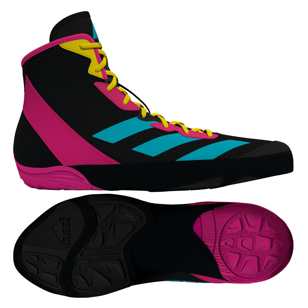 Adidas Adizero Black/Cyan/Pink Wrestling Shoes