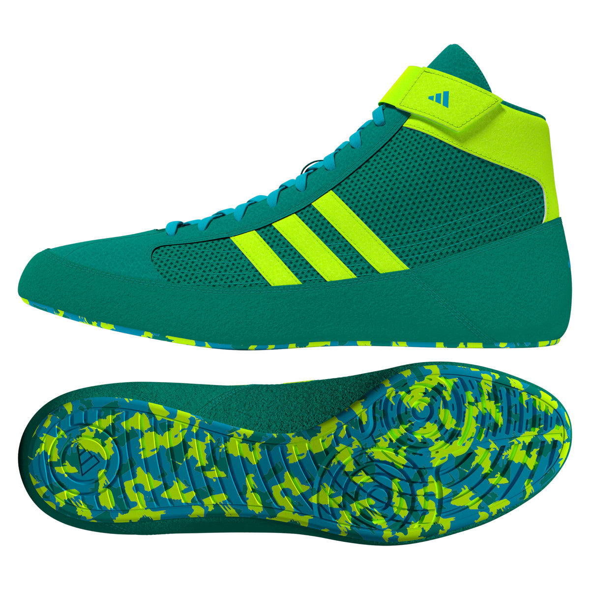 Adidas HVC 2 Pure-Teal Solar-Green Cyan Wrestling Shoes