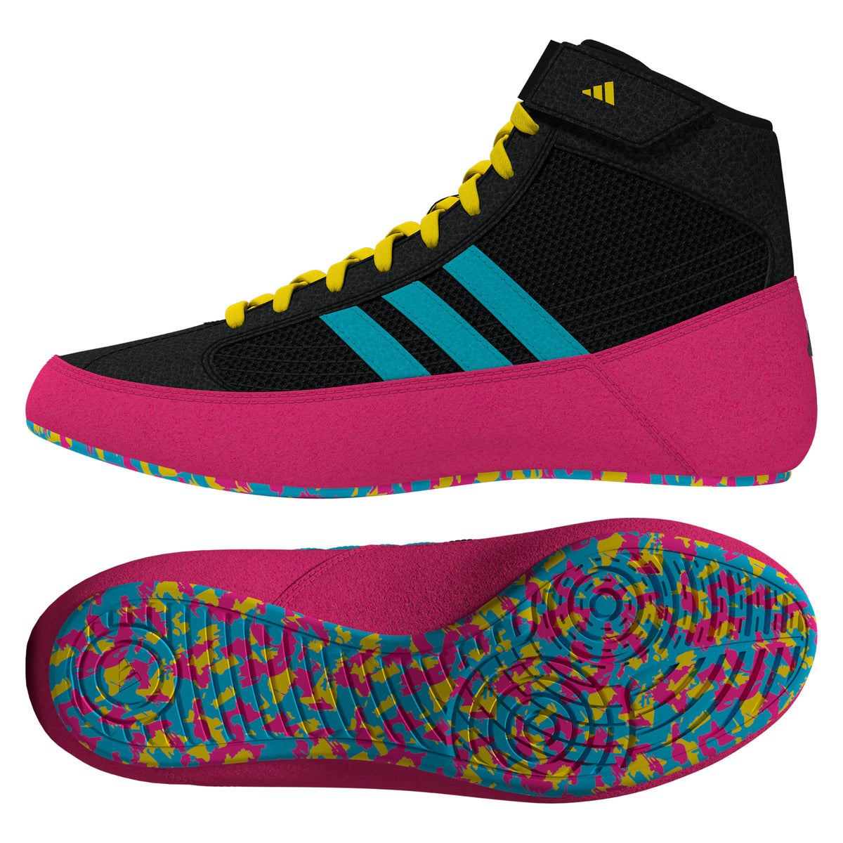 Adidas HVC 2 Youth Black Cyan Pink Wrestling Shoes