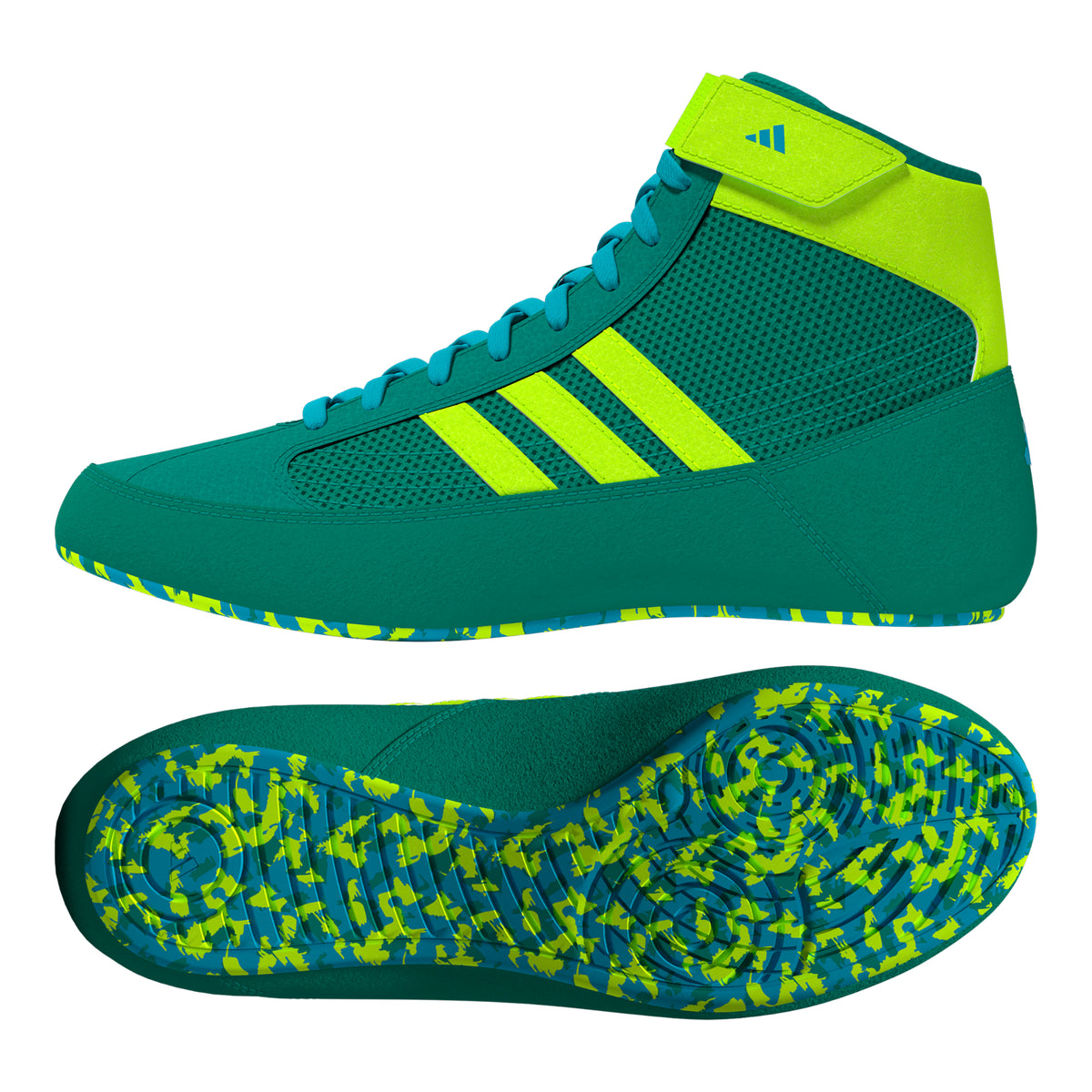 Adidas HVC 2 Youth Pure-Teal Solar-Green Cyan Wrestling Shoes