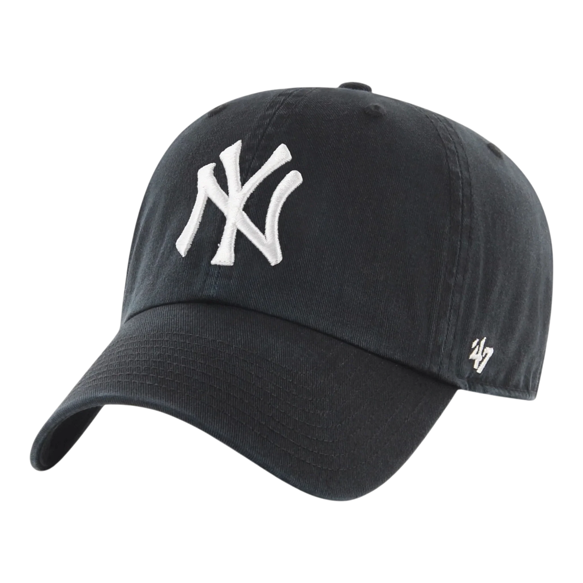 47 Brand Clean Up New York Yankees Men's Strapback Hat — Black Adjustable Cap (B-RGW17GWS-BKD)
