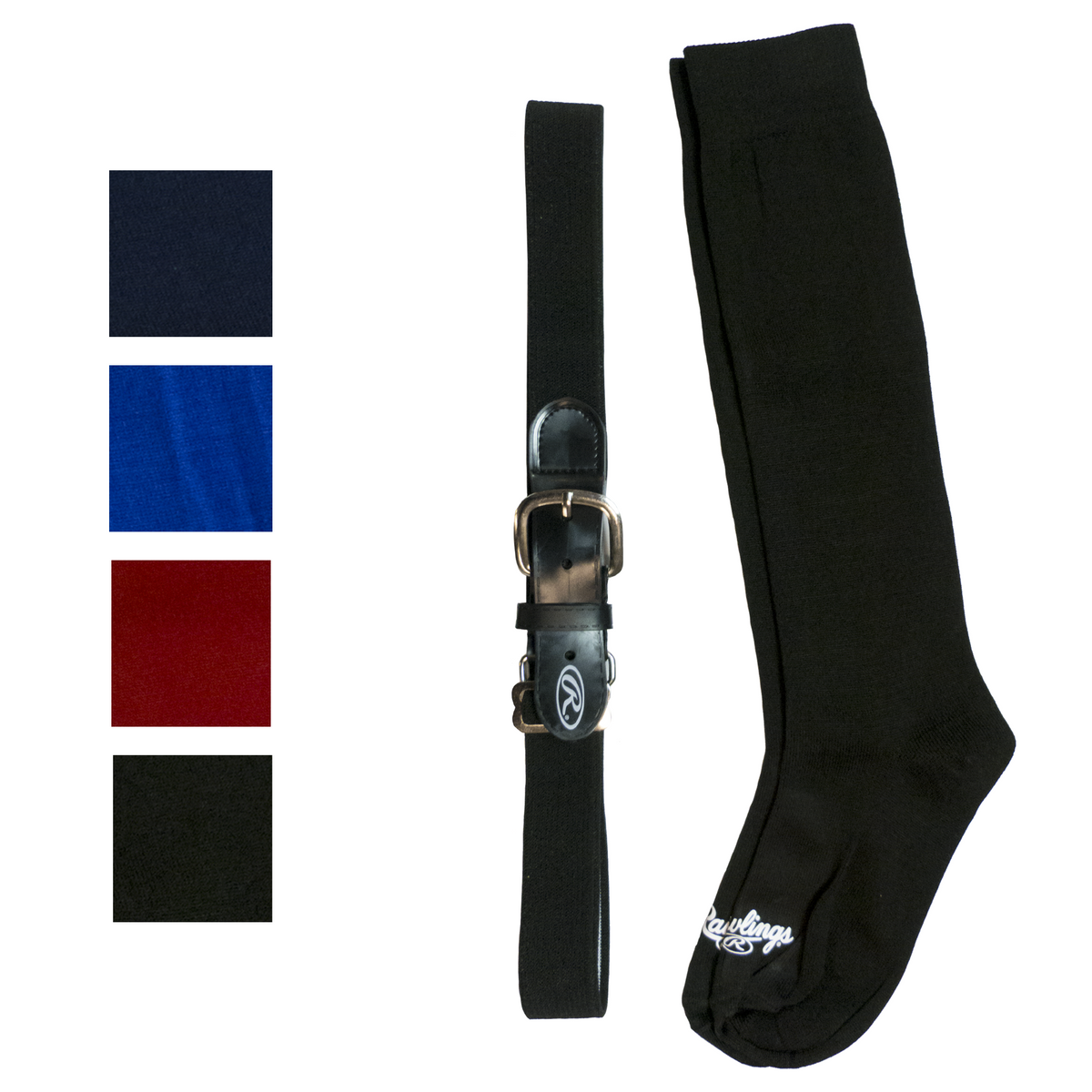 Rawlings over-the-calf baseball socks designed for baseball or softball with ribbed construction and Rawlings logo on the foot.