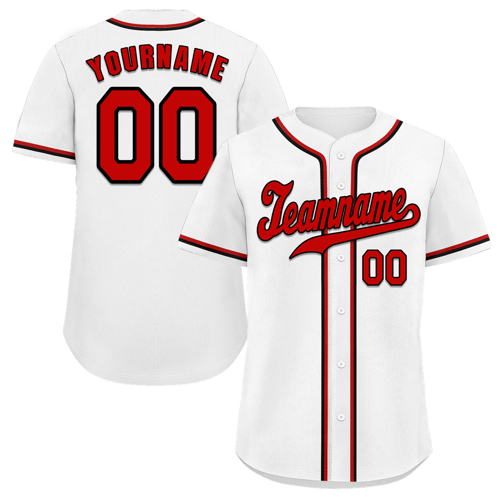 Custom White Classic Style Red Authentic Baseball Jersey