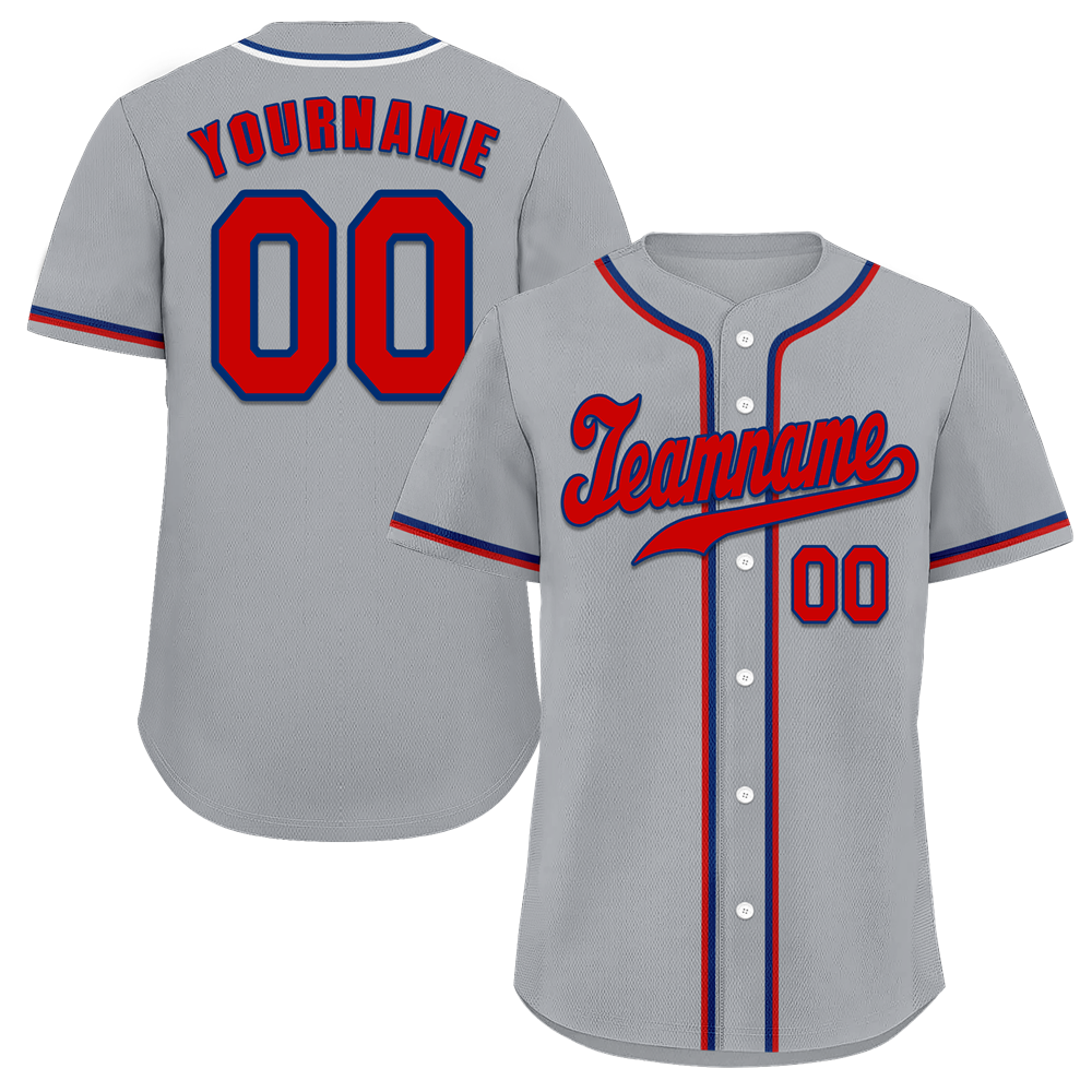 Custom Grey Classic Style Red Authentic Baseball Jersey