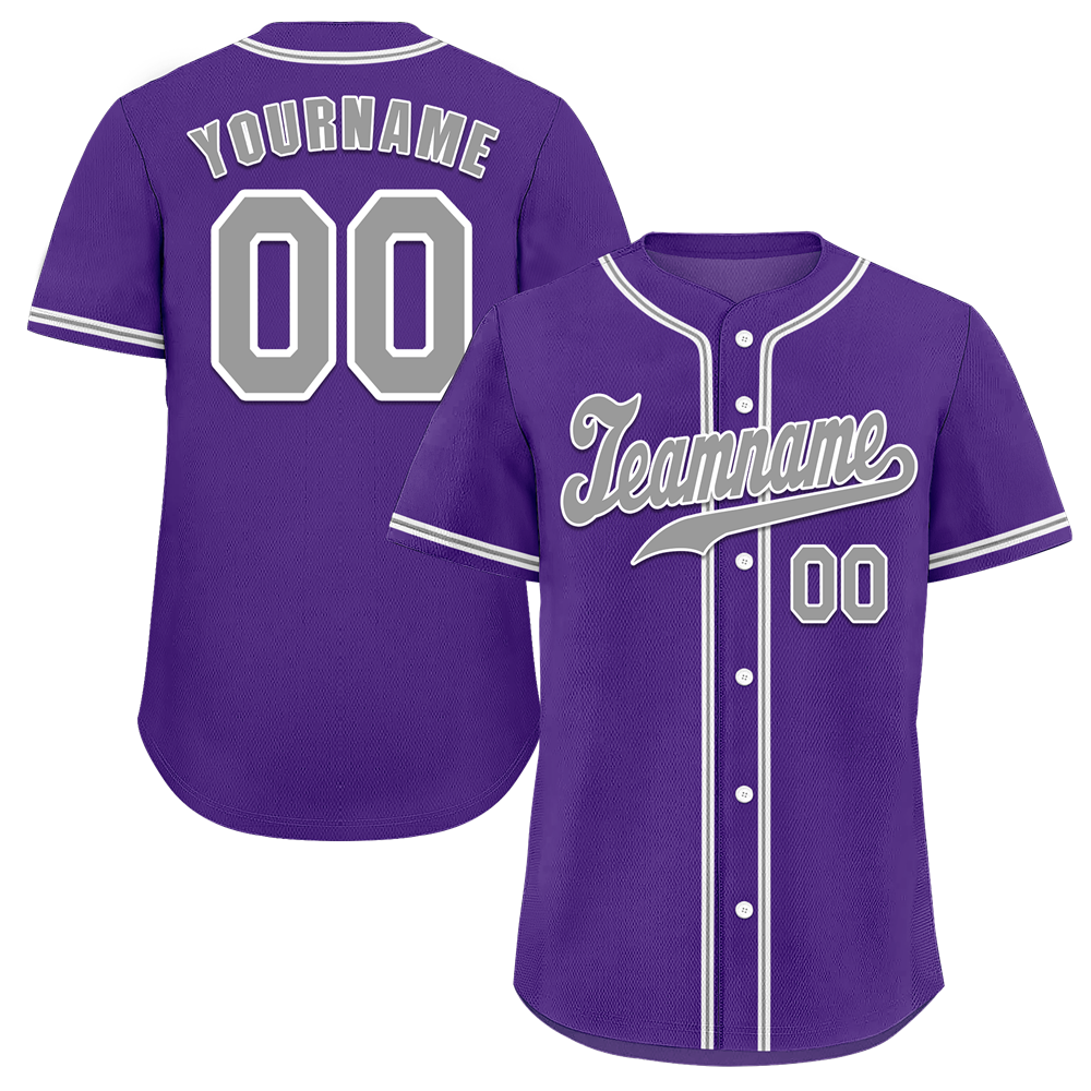 Custom Purple Classic Style Grey Authentic Baseball Jersey
