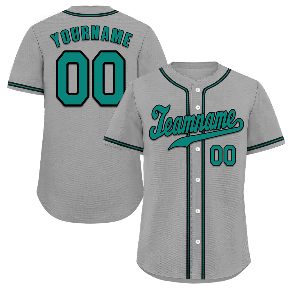 Custom Grey Classic Style Green Authentic Baseball Jersey