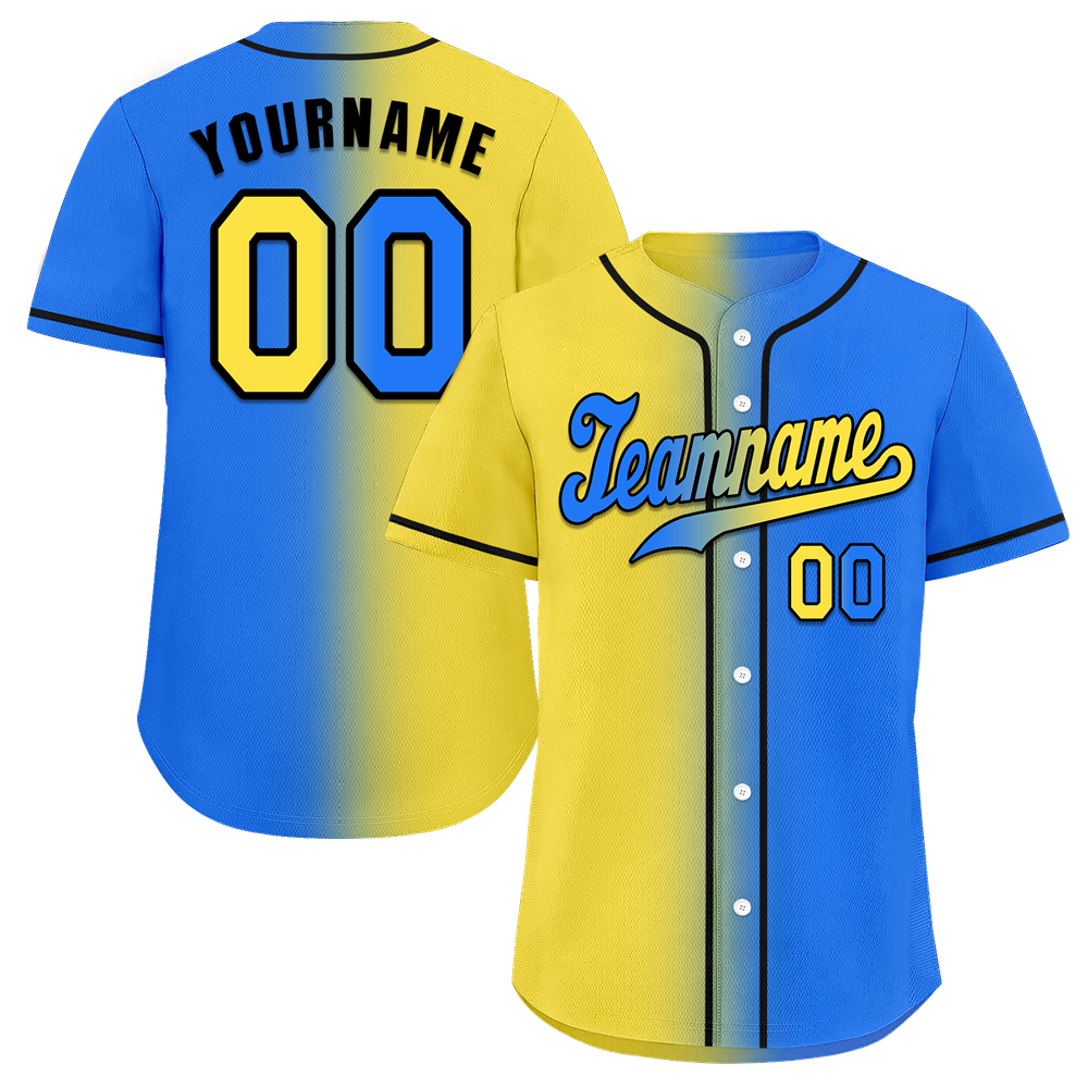Custom Yellow Blue Gradient Fashion Blue Authentic Baseball Jersey
