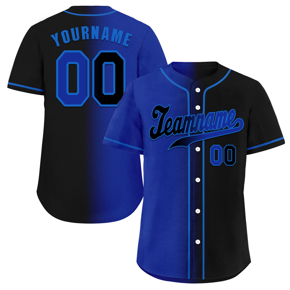 Custom Blue Black Gradient Fashion Black Authentic Baseball Jersey