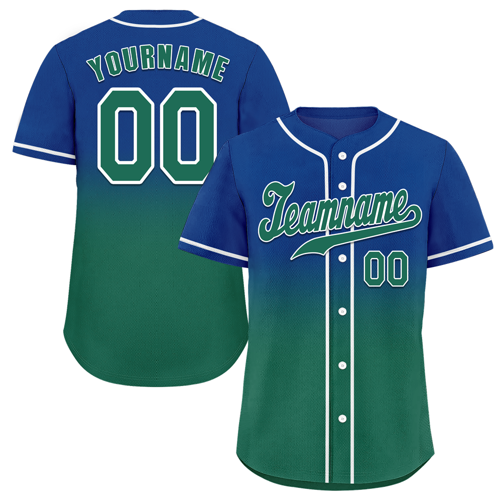 Custom Blue Green Fade Fashion Green Authentic Baseball Jersey
