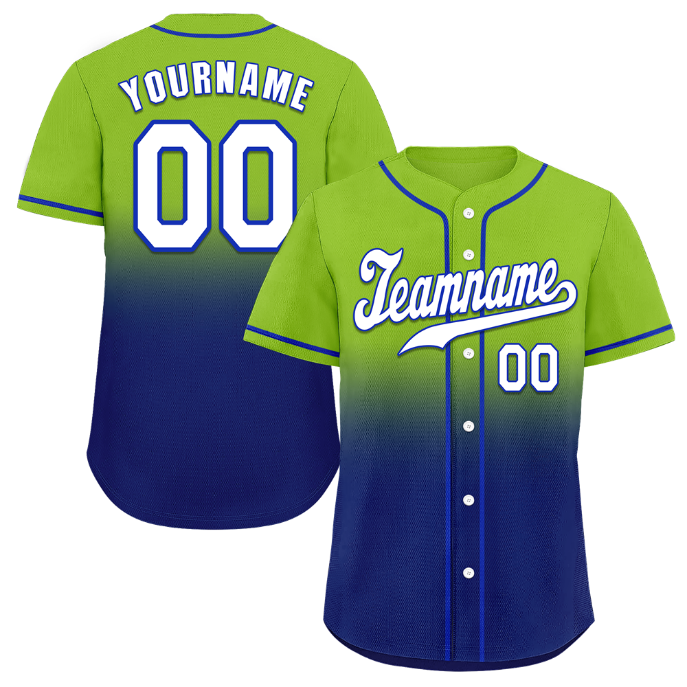 Custom Green Blue Fade Fashion White Authentic Baseball Jersey