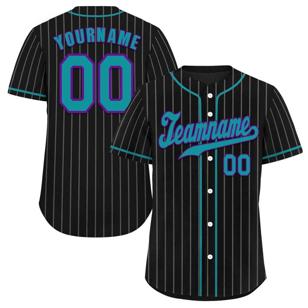 Custom Black Stripe Fashion Aqua Authentic Baseball Jersey