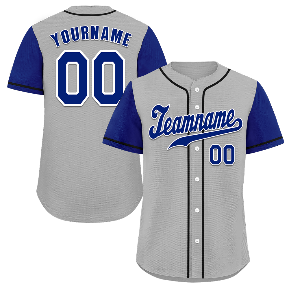 Custom Grey Blue Raglan Sleeves Blue Authentic Baseball Jersey