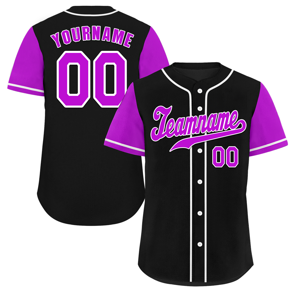 Custom Black Purple Raglan Sleeves Purple Authentic Baseball Jersey